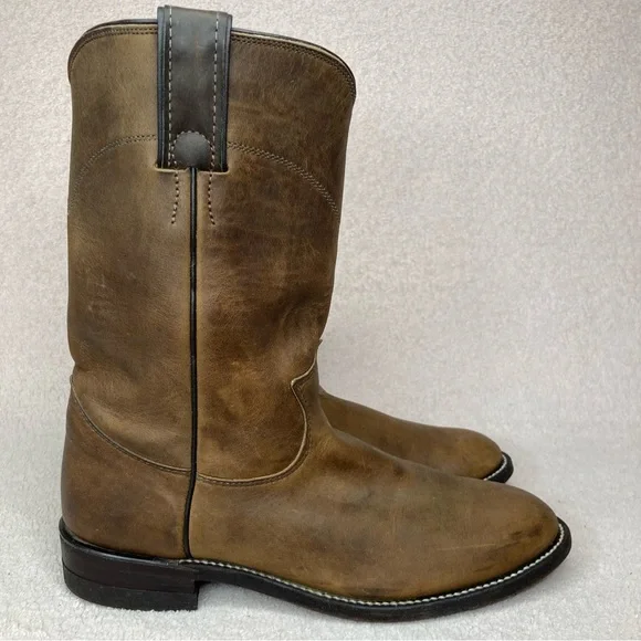 Justin Leather Western Cowboy Roper Boots Women’s 7.5 Brown Southwestern Rodeo - Picture 2 of 14